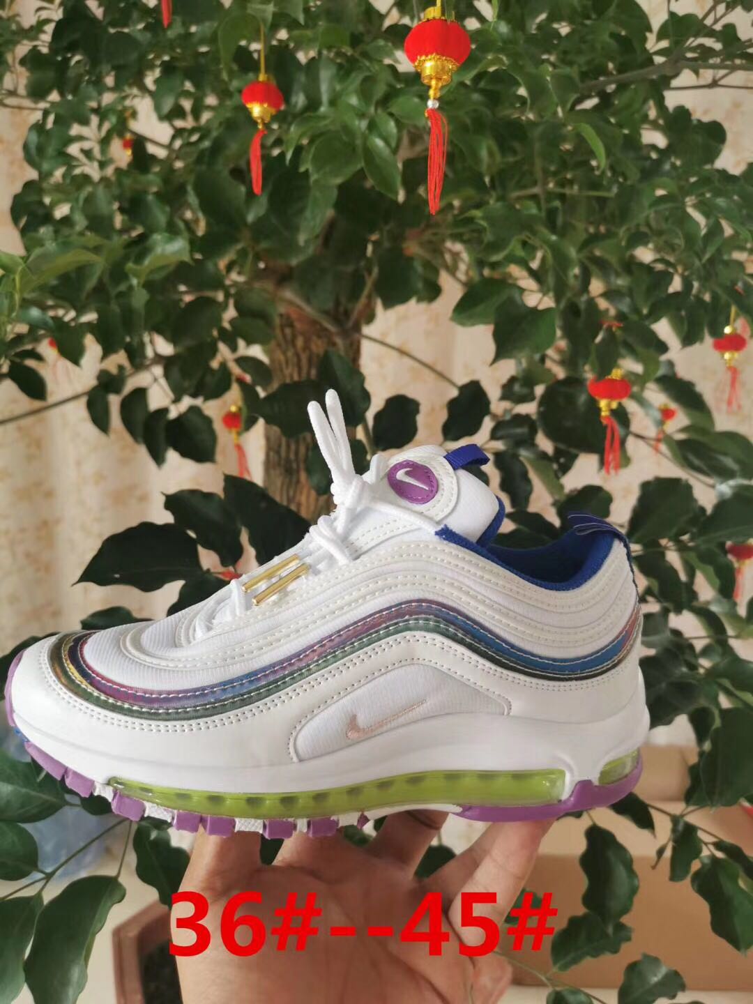 2020 Women Nike Air Max 97 White Purple Shoes - Click Image to Close